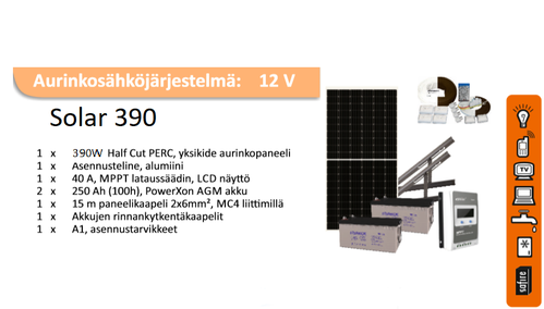 Solar 390 HC Aurinkosähköjärjestelmä 110L Jääkaapilla