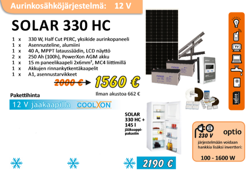 Solar 330 HC Aurinkosähköjärjestelmä 145 Jääkaappi/pakastimella